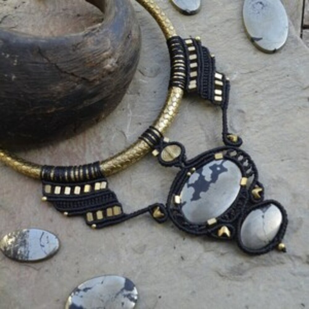 Macrame Pyrite Necklace